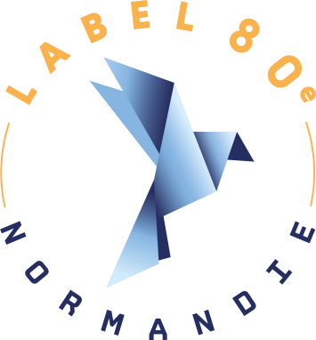 Logo du label lié au 80e anniversaire du Débarquement et de la Bataille de Normandie attribué par la Région Normandie