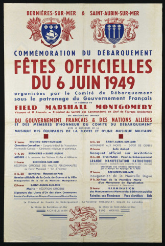 BERNIERES-SUR-MER, SAINT-AUBIN-SUR-MER, Débarquement alliés:/BERNIERES-SUR-MER ET SAINT-AUBIN-SUR-MER, COMMEMORATION DU DEBARQUEMENT, FÊTES OFFICIELLES DU 6 JUIN 1949, organisées par le Comité du Débarquement sous le patronage du Gouvernement Français (?).