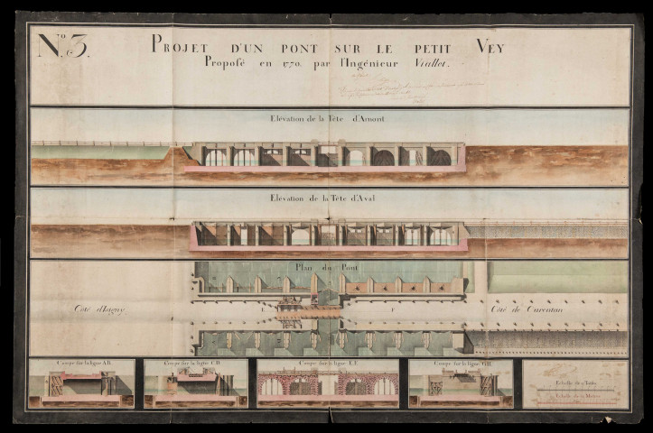 Plans grands formats et à plat du pont à construire au Petit Vey