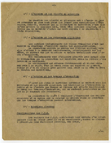 1944. Rapports au préfet relatifs à la Bataille de Normandie, dont un rapport des renseignements généraux de janvier 1944 annonçant l'imminence d'un Débarquement