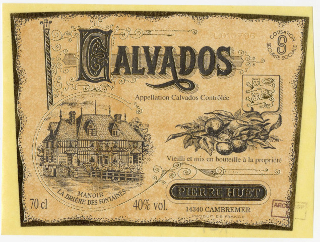 Calvados, cidre, vinaigre de cidre, pommeau, poiré de Pierre HUET, Manoir La Brière des Fontaines, à Cambremer