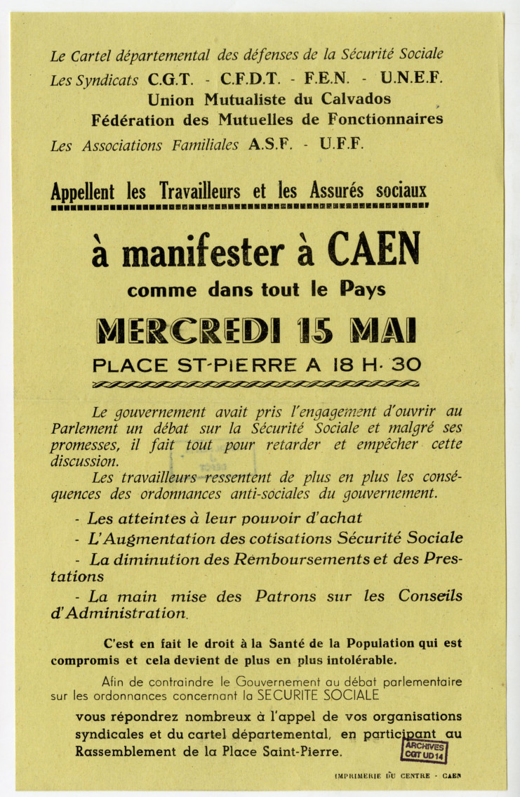 Appel à manifester le mercreid 15 mai à Caen.