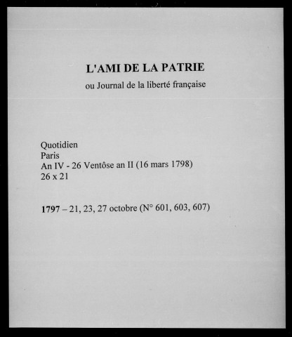 Ami de la Patrie ou Journal de la liberté française (L')