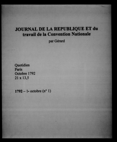 Journal de la République et du travail de la Convention Nationale