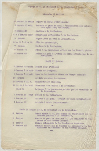 Fêtes et réception 16 au 17 juillet 1911
