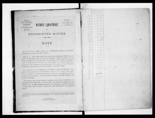 matrice cadastrale des propriétés bâties, 1881-1911, 1er vol. (cases 1-392)