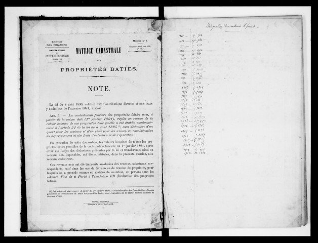 matrice cadastrale des propriétés bâties