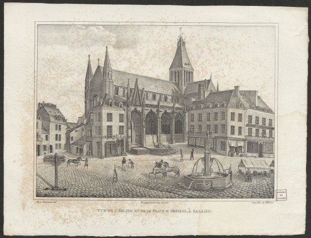 Vue de l'église et de la place St Gervais, à Falaise. Par Bertrand, Alph.