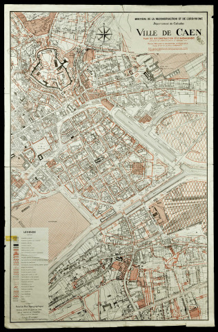 Plan de reconstruction et d'aménagement de la ville de Caen, par l'urbaniste Brillaud de Laujardière, ministère de la reconstruction et de l'urbanisme, approuvé par l'arrêté du 23 décembre 1947