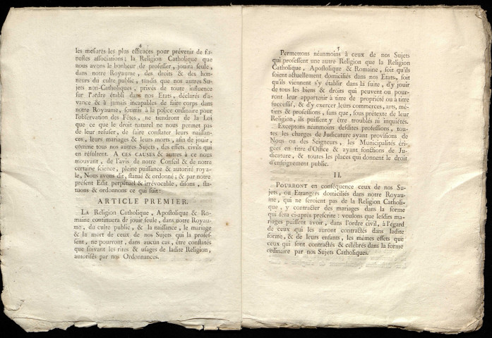 Edit de Tolérance, ou "Edit du roi concernant ceux qui ne font pas profession de la religion catholique''