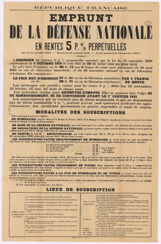 Affiche appelant à la souscription à l’emprunt de la défense nationale.