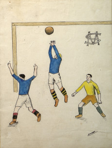 Un dessin en couleur est présent dans ce journal. Un gardien de but arrête le ballon.