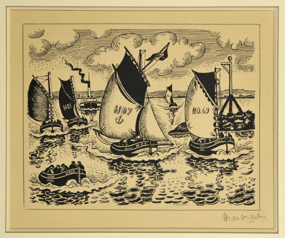 Bateaux à l'entrée du port de Honfleur, par Henri de Saint-Delis