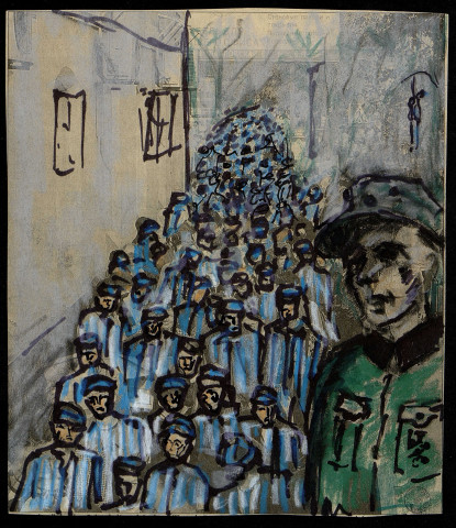 Colonne de déportés sous l'œil d'un SS (dessin n°47)