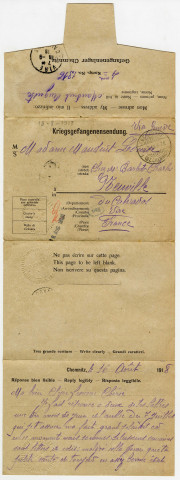 Lettre d'un prisonnier en camp allemand, citations et cartes postales