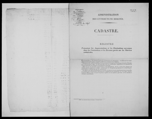 matrice cadastrale des propriétés foncières (bâties et non bâties), 1823-1913, 1er vol. (folios 1-291)