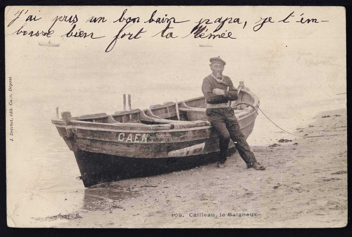 Pêcheurs, pêcheuses, sauveteurs, baigneur Cailleau, canots (cartes postales n°51,52, 95 à 98)