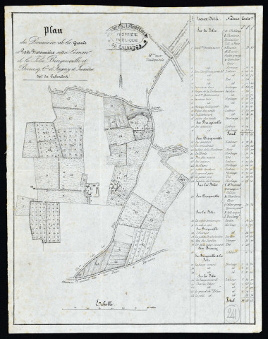 Plan du domaine de la Grande et Petite Bretonnière, situé dans les communes de la Folie, Bricqueville et Bernesq