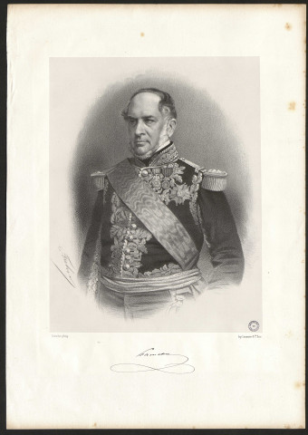 Amiral Ferdinand Alphonse Hamelin, par C. Fuhr d'après une photographie de Cremiere (portrait accompagné d'une biographie et d'un fac similé d'une lettre d'Hamelin).