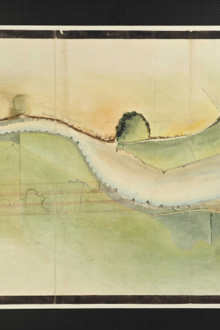 Partie de la rivière dont le lit doit être changé pour faire passer le canal maritime de Caen à la mer aux pieds des falaises de Bénouville