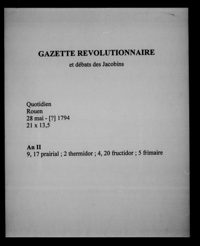 Gazette révolutionnaire et débats des Jacobins