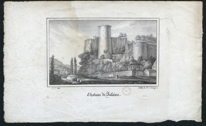Château de Falaise, par C. de Vauquelin (lithographie réalisée par T. Chalopin).