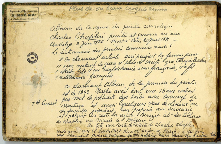 Carnet de croquis annotés de la région de Lisieux, Livarot et du Val-Richer (Pays d'Auge), par Charles Chaplin