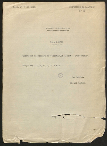 Rapport du préfet Cacaud pour les mois de mars et avril 1944.