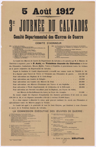Affiche annonçant la troisième journée du Calvados.