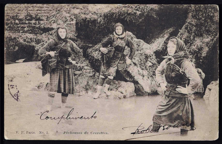 Pêcheurs, pêcheuses, sauveteurs, baigneur Cailleau, canots (cartes postales n°51,52, 95 à 98)