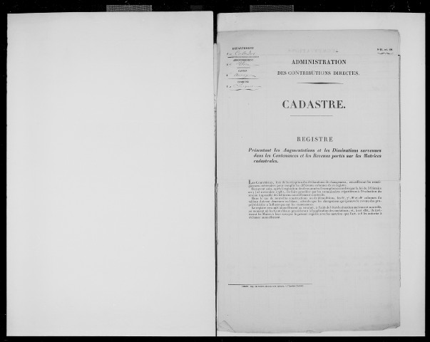 matrice cadastrale des propriétés foncières (bâties et non bâties), 1822-1913, 1er vol. (folios 1-383)