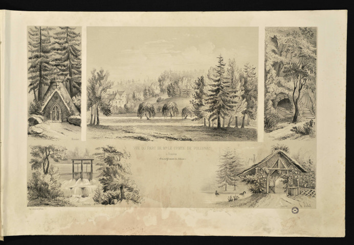 Vues et plans des parcs de M. de Magneville et du Comte de Polignac (bulletin de la Société d'horticulture de Caen).