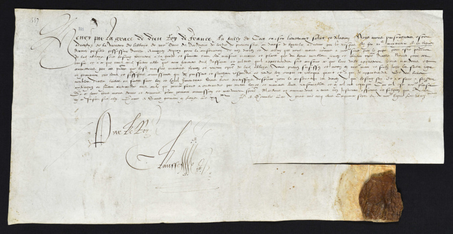 Lettre d'Henri II au bailli de Caen, avec présence d'un sceau