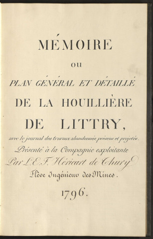 Mémoire sur la houillère de Littry par Louis-Etienne Héricart de Thury