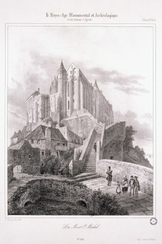 Le Mont-St-Michel. (Extrait de ) Le moyen-age monumental et archéologique, architecture romane et ogival, XIIe au XVe s. n° 344. Par F. Deroy