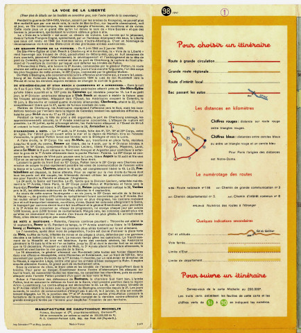 Pneu Michelin. Voie de la Liberté. Juin 1944-Janvier 1945. (Carte MICHELIN N°105).