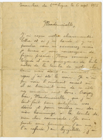 Correspondance, extrait d'un livret militaire et une lettre concernant l'approvisionnement de cidre