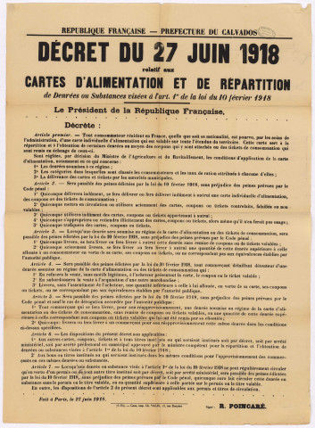 Décret du 27 juin 1918 relatif aux cartes d’alimentation et de répartition.