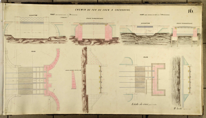 Recueil de dessins pour le chemin de fer de l'Ouest (plans de ponts et de viaducs des lignes Paris-Caen et Paris-Cherbourg)
