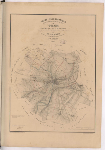Carte topographique des cantons Est et Ouest de Caen par Simon, géomètre en chef du cadastre