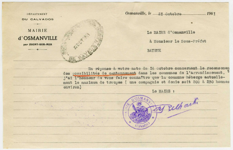 Cantonnements, matériels