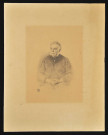 Portrait d'un homme assis, portant des favoris blancs, les doigts croisés, par Charles Léandre