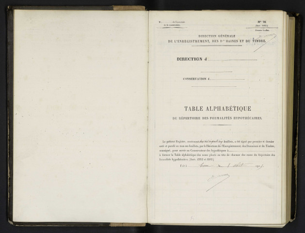 Registre n°62 : Nouveaux noms (Registre 61 manquant)