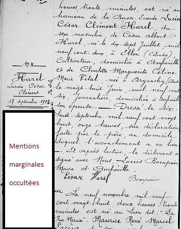 Vue d'un acte d'état civil extrait d'un registre de la commune d'Amfreville