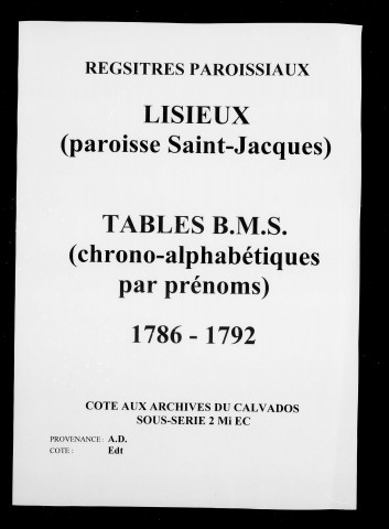 Tables des B.M.S. (1786-1792)