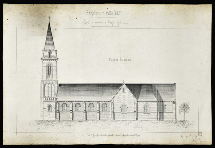 Plans concernant un projet de restauration de la nef de l'église d'Asnelles, par l'architecte Tranchefort