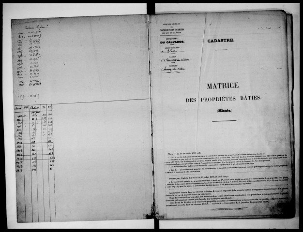 matrice cadastrale des propriétés bâties, 1911-1960, 1er vol. (cases 1-778)