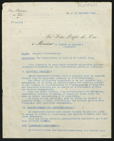 Rapport du 19 décembre 1944