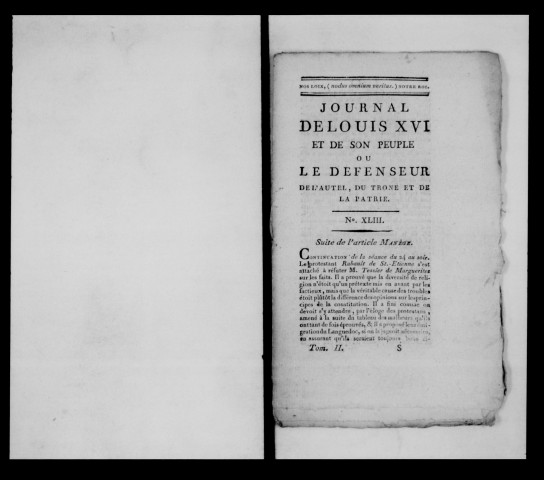 Journal de Louis XVI et de son Peuple ou le Défenseur de l'Autel, du Trône et de la Patrie