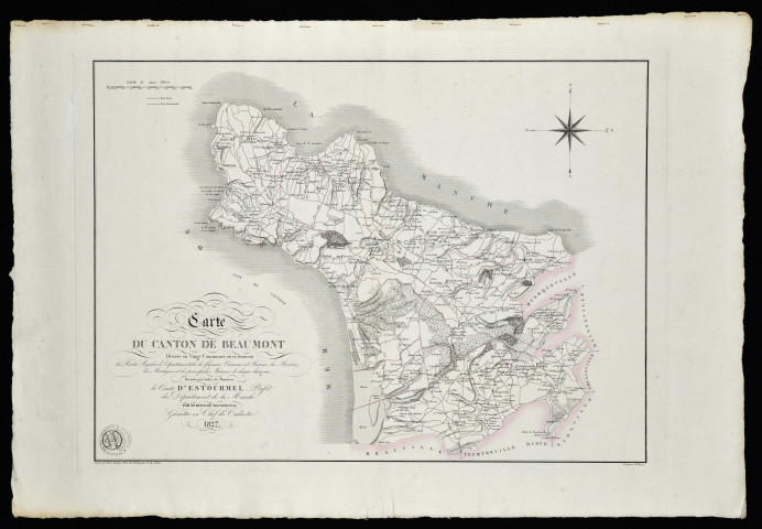 Carte du canton de Beaumont (Manche). Bitouzé Dauxmesnil